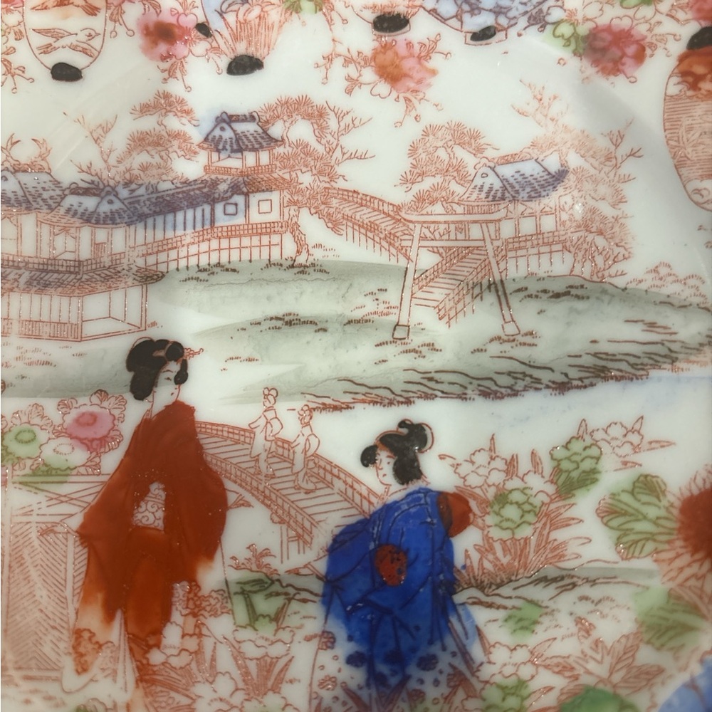 Japanese, Antique, Hand Painted, Geisha Floral, Porcelain Plate, 7” Diameter - Picture 2 of 4
